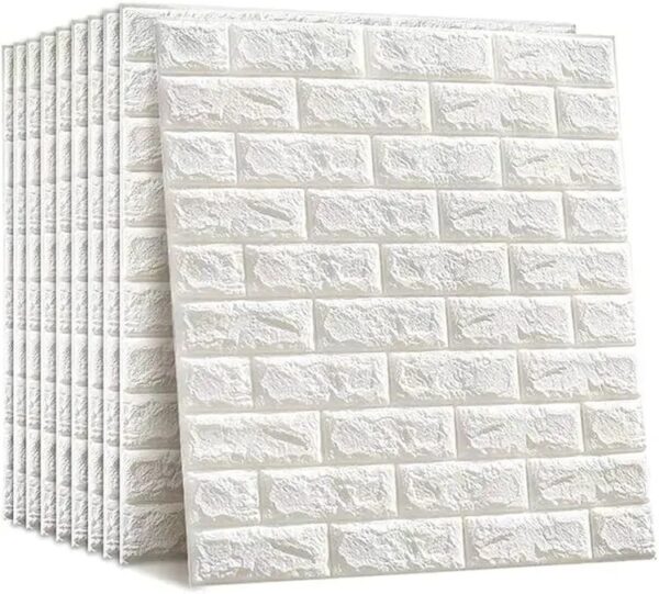 3D Brick Wall Stickers, Self Adhesive Wallpaper Foam Sheet, PE Foam High Quality Brick Wallpaper, Sofa Background Wall Décor, Peel and Stick 3D Art Wall Brick Room Panels for TV Walls – White – 70*77cm - Image 2