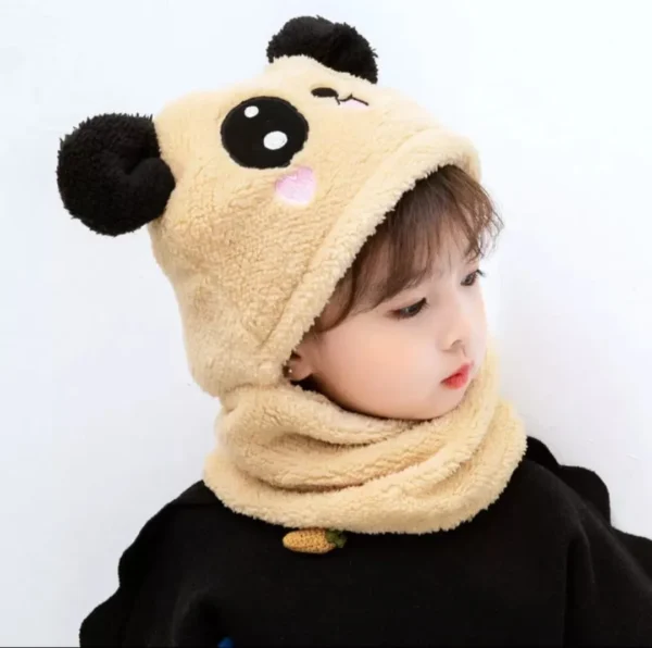 Girls Boys Winter Hat scarf One Piece Cute Warm Ear and neck Protection Winter Warm Fleece Cute Cartoon Panda Hats Windproof - Image 5