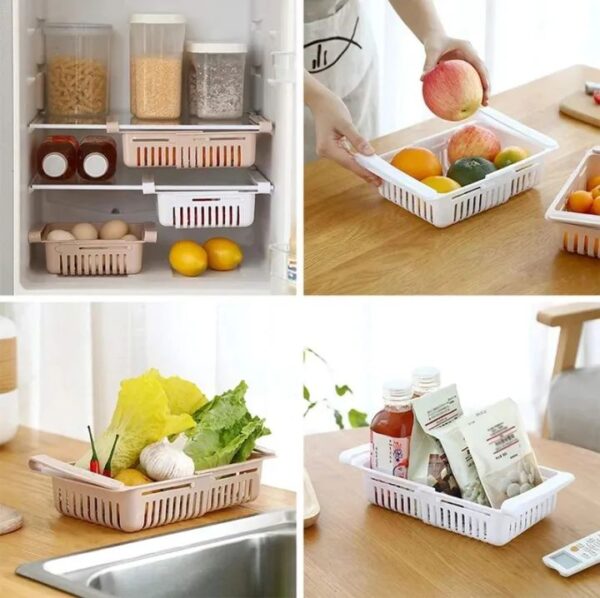 Adjustable Fridge Storage Basket Expandable Fridge Storage Rack Plastic Fridge Space Saver Food Organizer Tray Refrigerator Pull out Drawers - Image 2