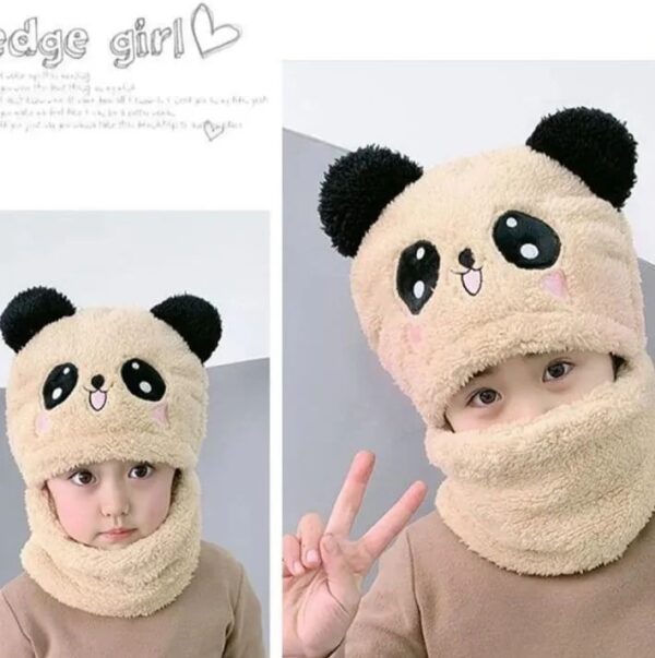 Girls Boys Winter Hat scarf One Piece Cute Warm Ear and neck Protection Winter Warm Fleece Cute Cartoon Panda Hats Windproof - Image 3